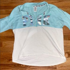 pink holographic quarter zip